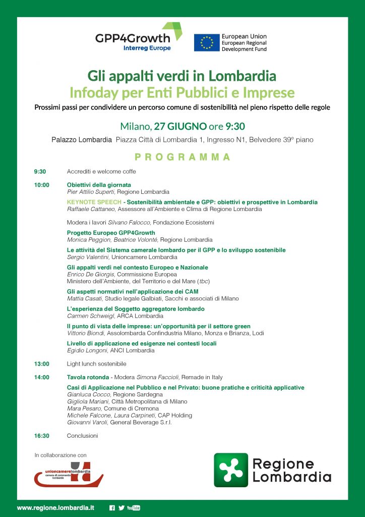 Acquisti verdi Lombardia GPP Green Public Procurement Bevande